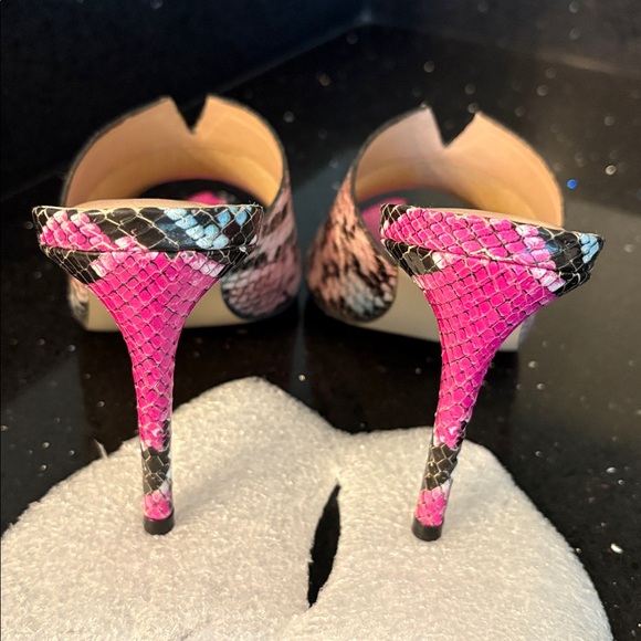 *Carvela Pink Turquoise Black Leather Snakeskin Stiletto Open Toe Heels Slides - Picture 2 of 9